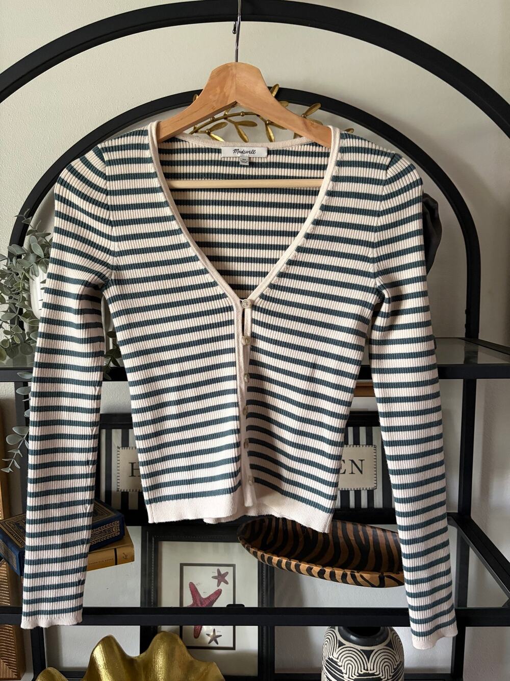 Madewell Women’s Striped Ribbed Button-Front Cardigan – Size XS
